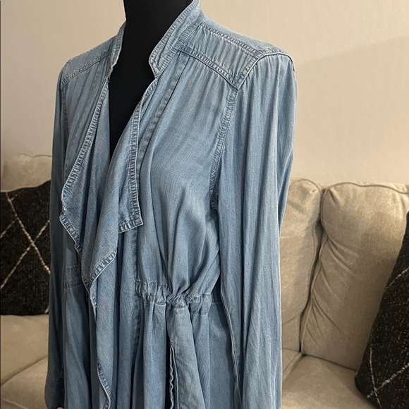Blue Ruffled Open Front Poncho Jacket - Picture 4 of 6